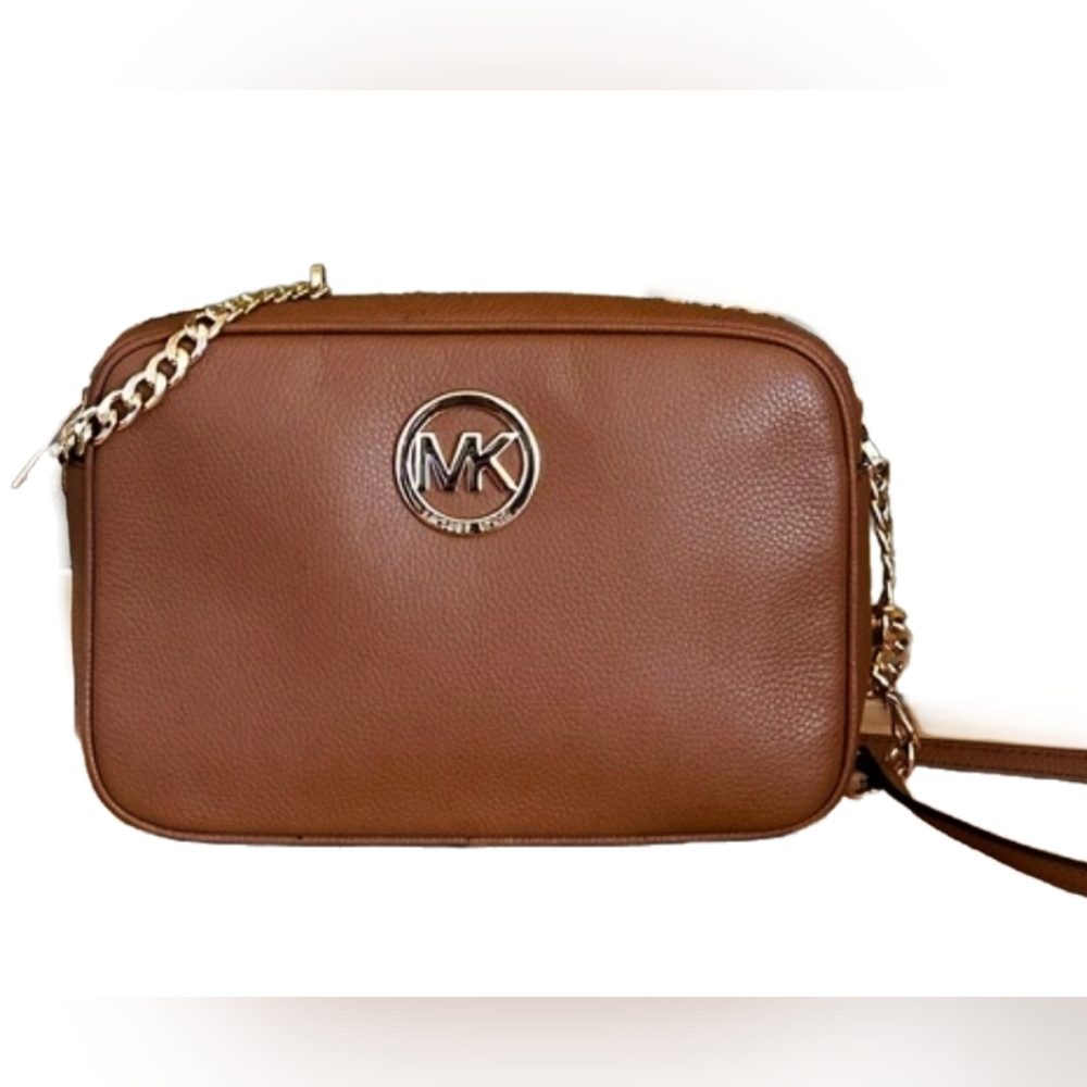 Michael Kors Leather Crossbody bag Purse Brown W Gold Detail Excellent Condition